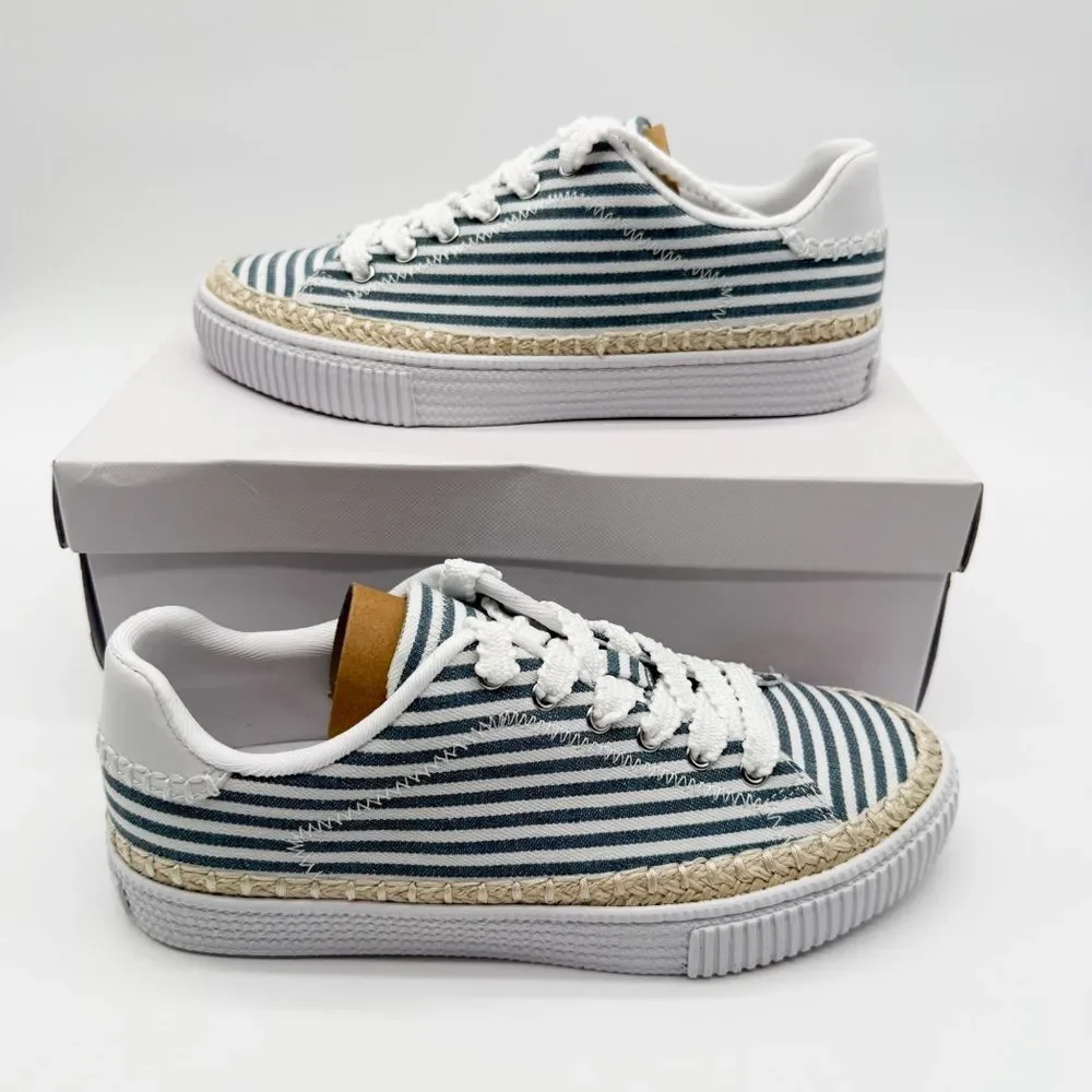 Marc Fisher Spryng Stripe Canvas Lace Up Sneaker Blue White Casual 10 NEW - Picture 3 of 16